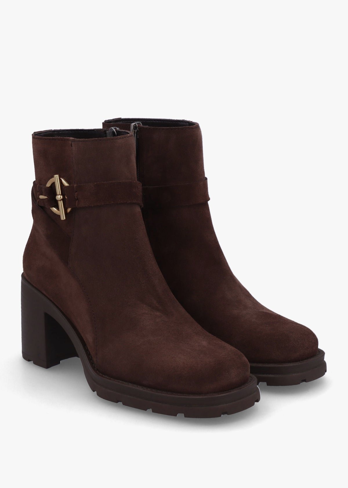 Itrim Brown Suede Block Heel Ankle Boots