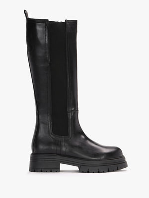 Issa Black Leather Knee High Chelsea Boots