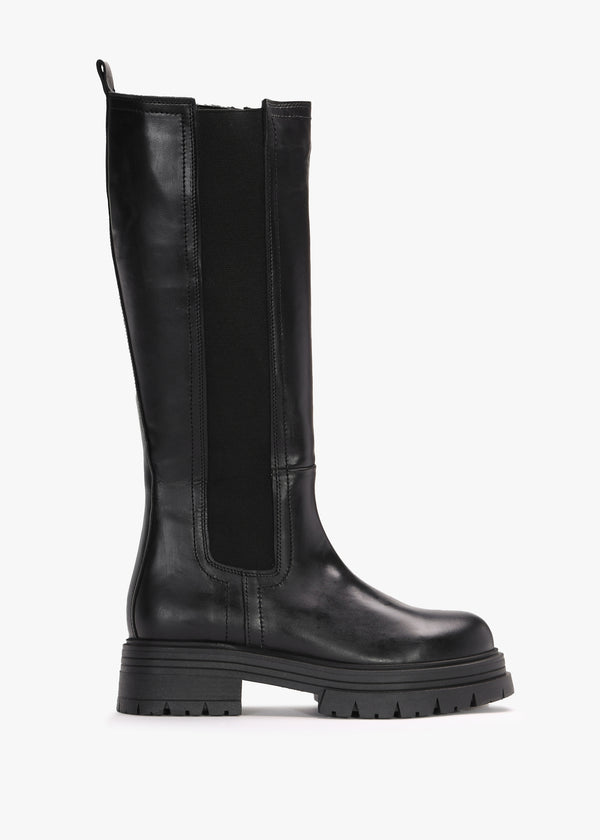 Issa Black Leather Knee High Chelsea Boots
