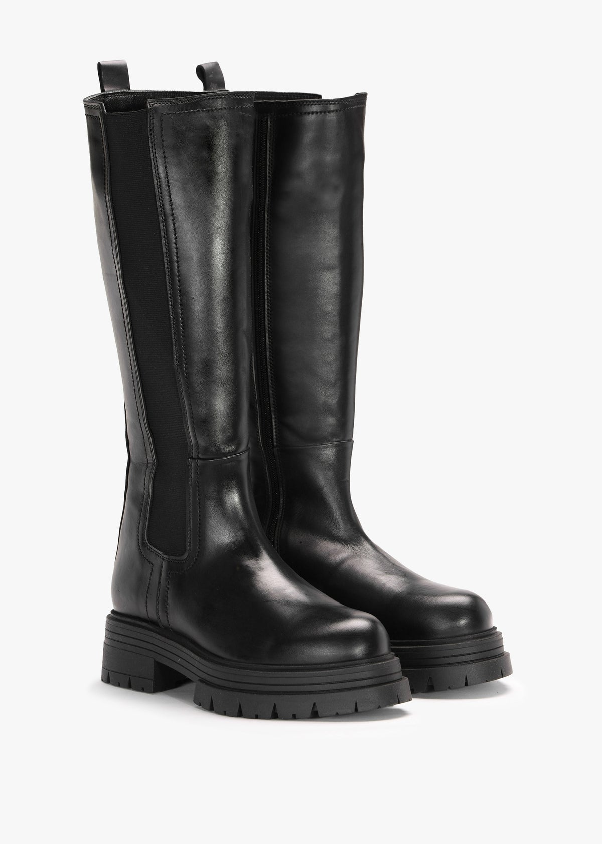 Issa Black Leather Knee High Chelsea Boots
