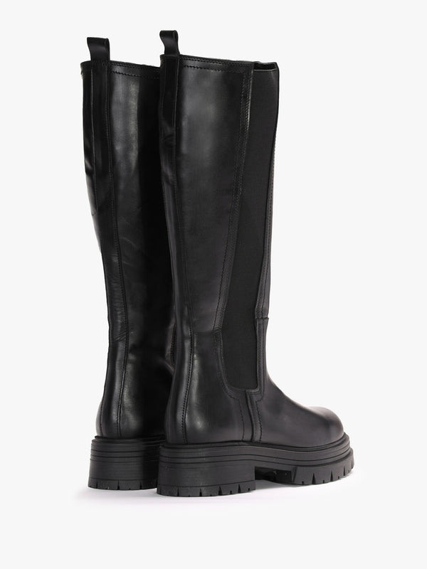Issa Black Leather Knee High Chelsea Boots