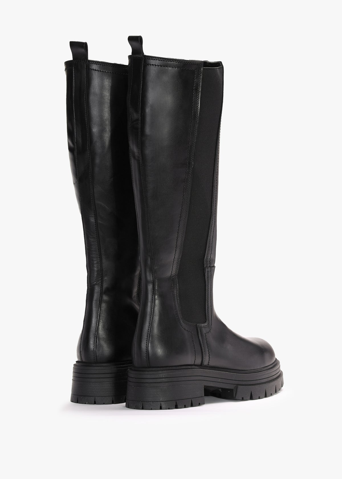 Issa Black Leather Knee High Chelsea Boots