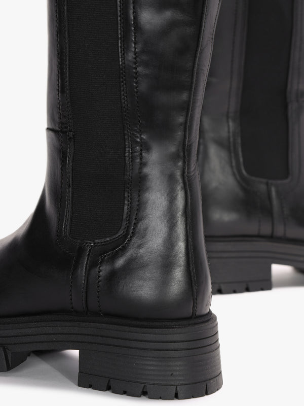 Issa Black Leather Knee High Chelsea Boots