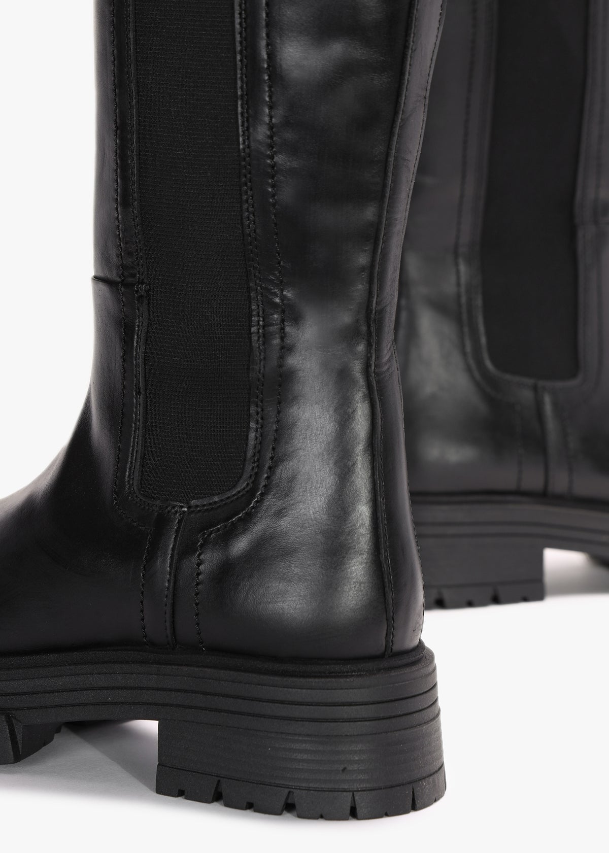 Issa Black Leather Knee High Chelsea Boots