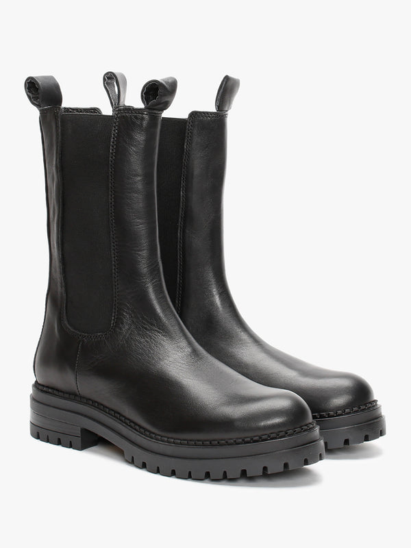 Izzie Black Leather Elongated Chelsea Boots