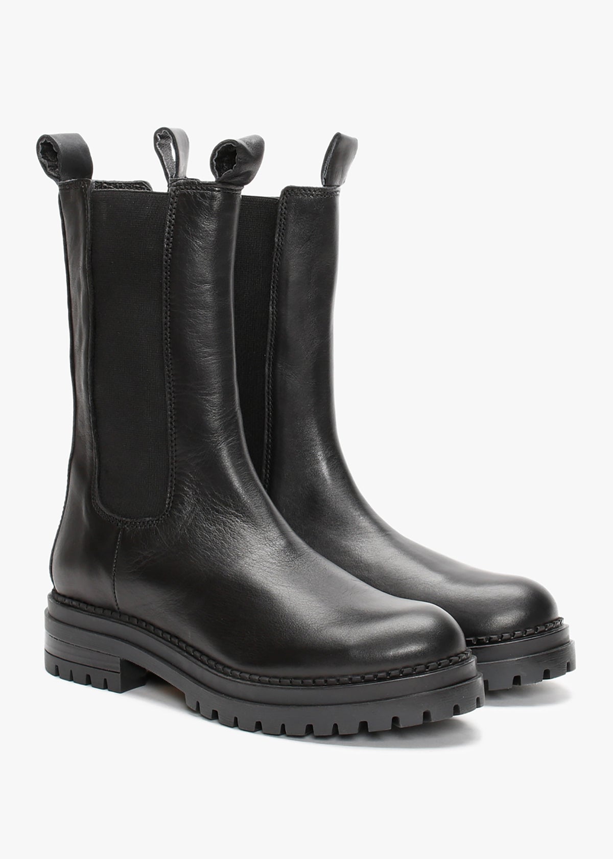 Izzie Black Leather Elongated Chelsea Boots