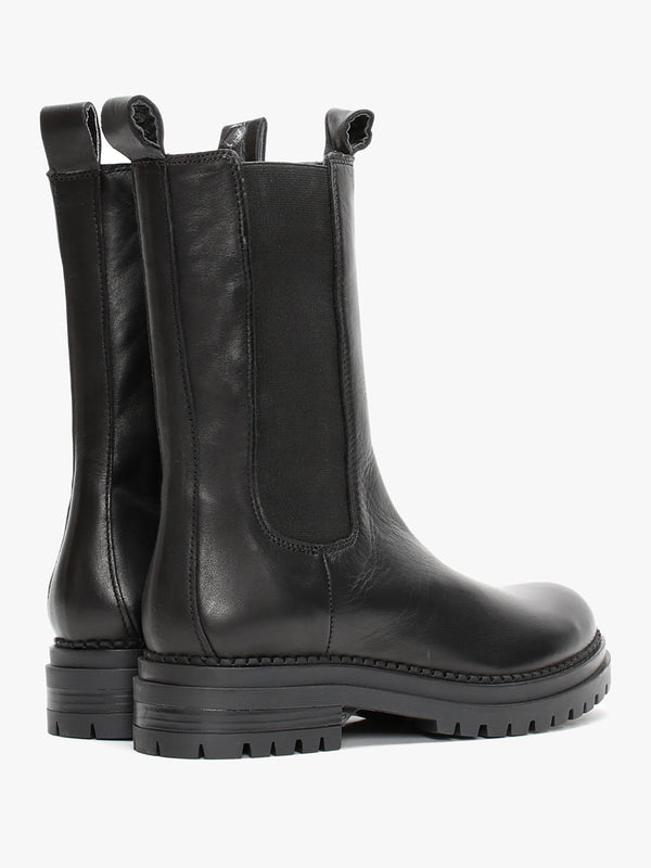 Izzie Black Leather Elongated Chelsea Boots