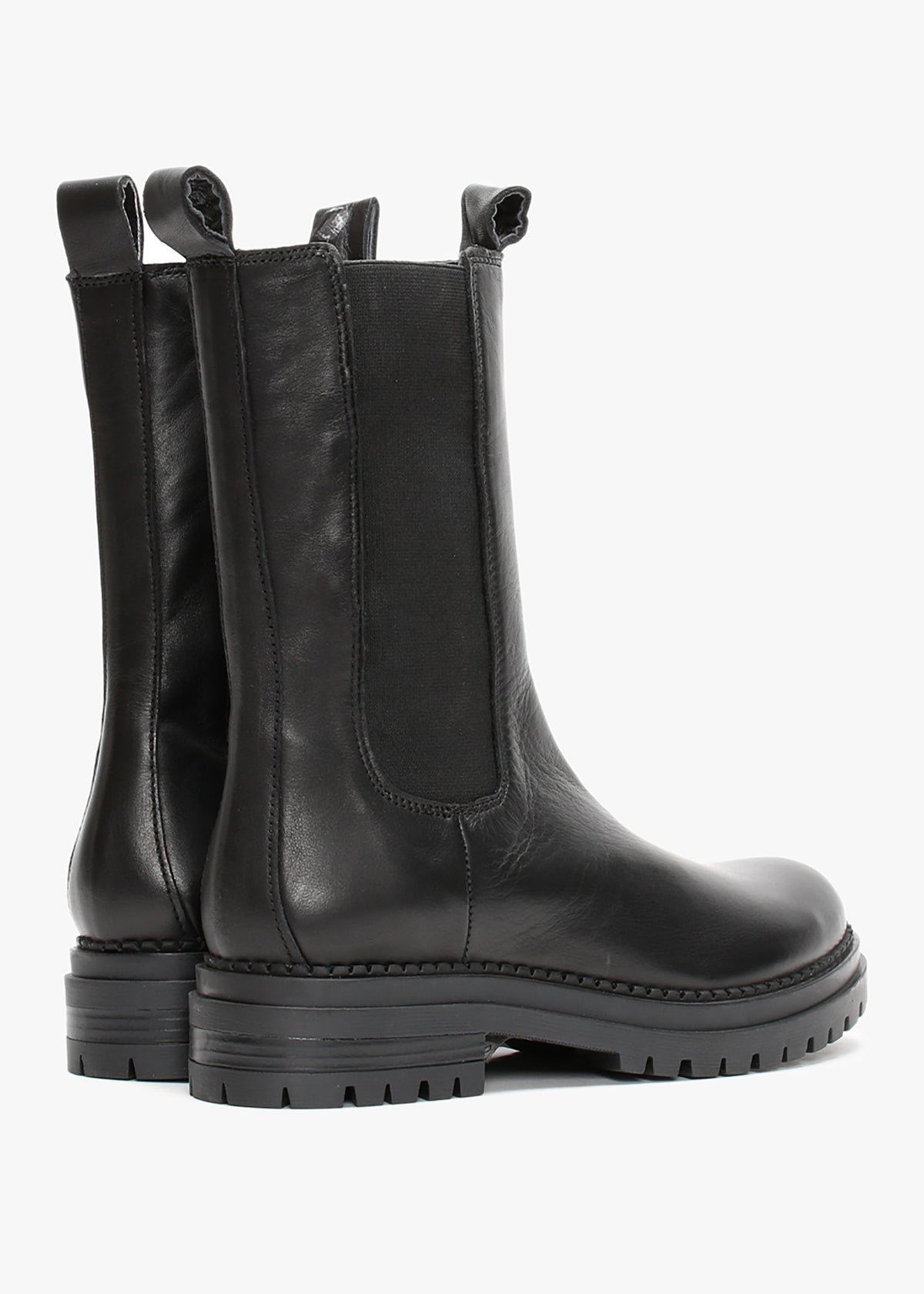 Izzie Black Leather Elongated Chelsea Boots