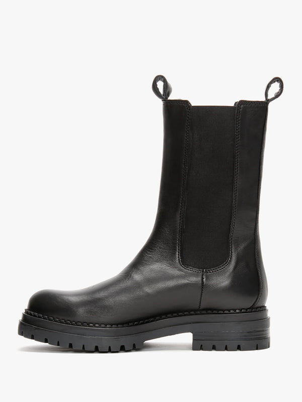 Izzie Black Leather Elongated Chelsea Boots