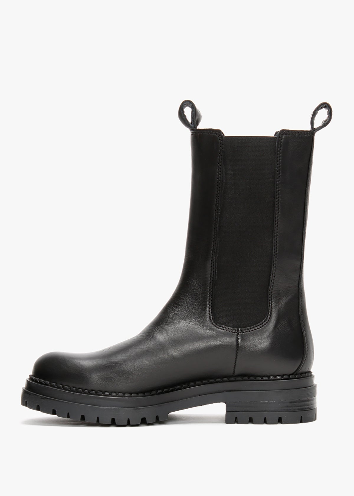 Izzie Black Leather Elongated Chelsea Boots