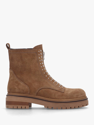 Istuds Tan Suede Zip Front Ankle Boots