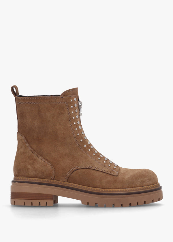 Istuds Tan Suede Zip Front Ankle Boots