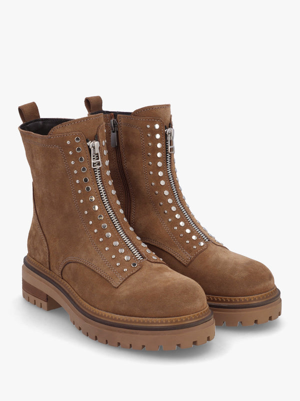 Istuds Tan Suede Zip Front Ankle Boots