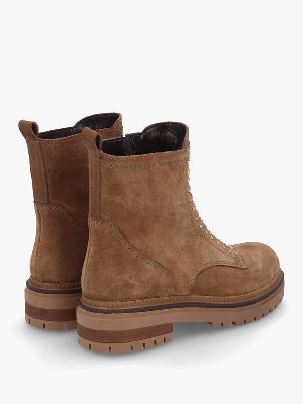 Istuds Tan Suede Zip Front Ankle Boots