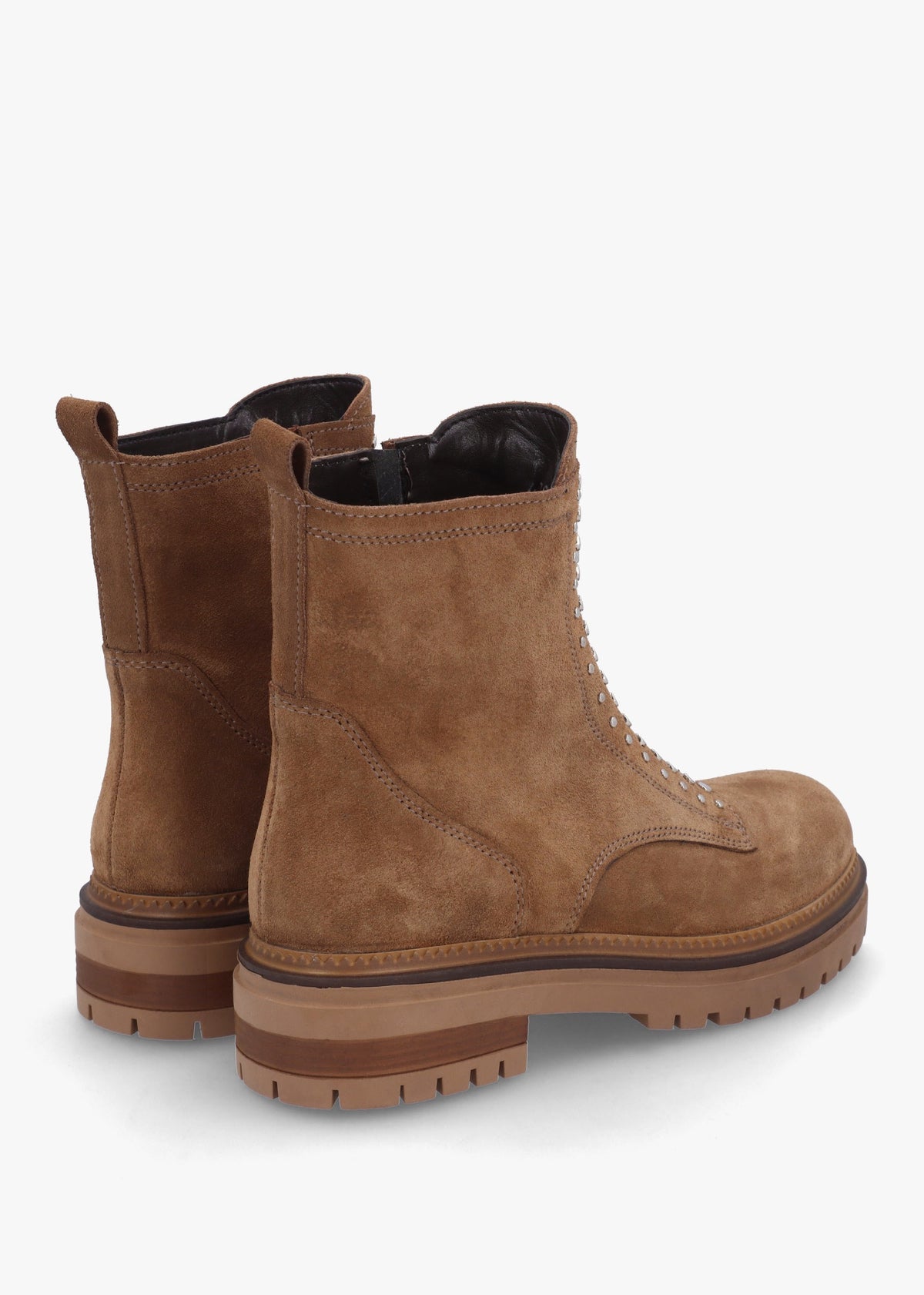 Istuds Tan Suede Zip Front Ankle Boots