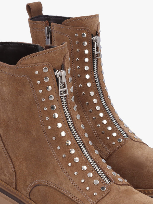 Istuds Tan Suede Zip Front Ankle Boots