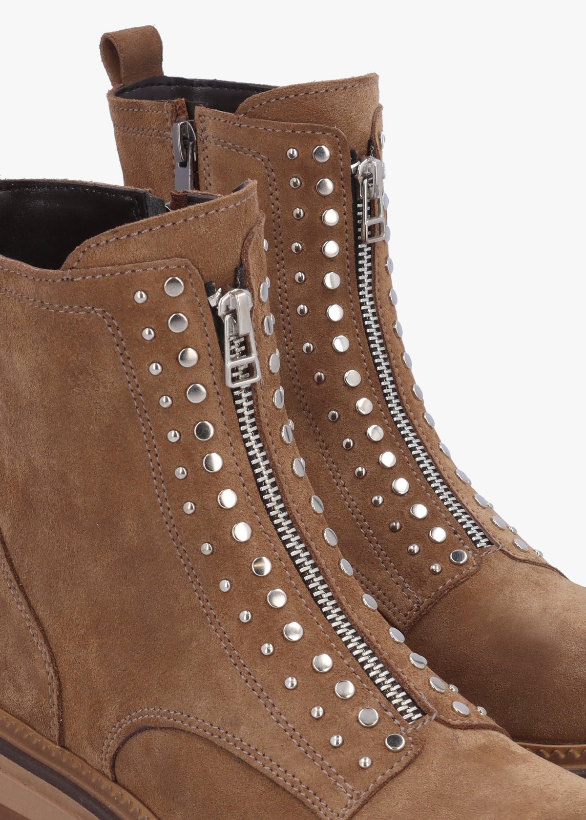 Istuds Tan Suede Zip Front Ankle Boots