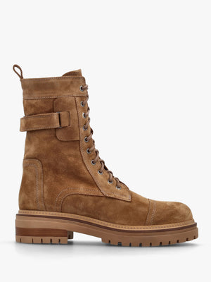 Idris Tan Suede Ankle Strap Biker Boots