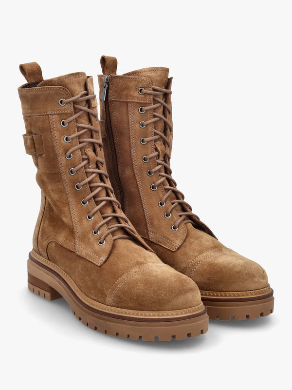Idris Tan Suede Ankle Strap Biker Boots