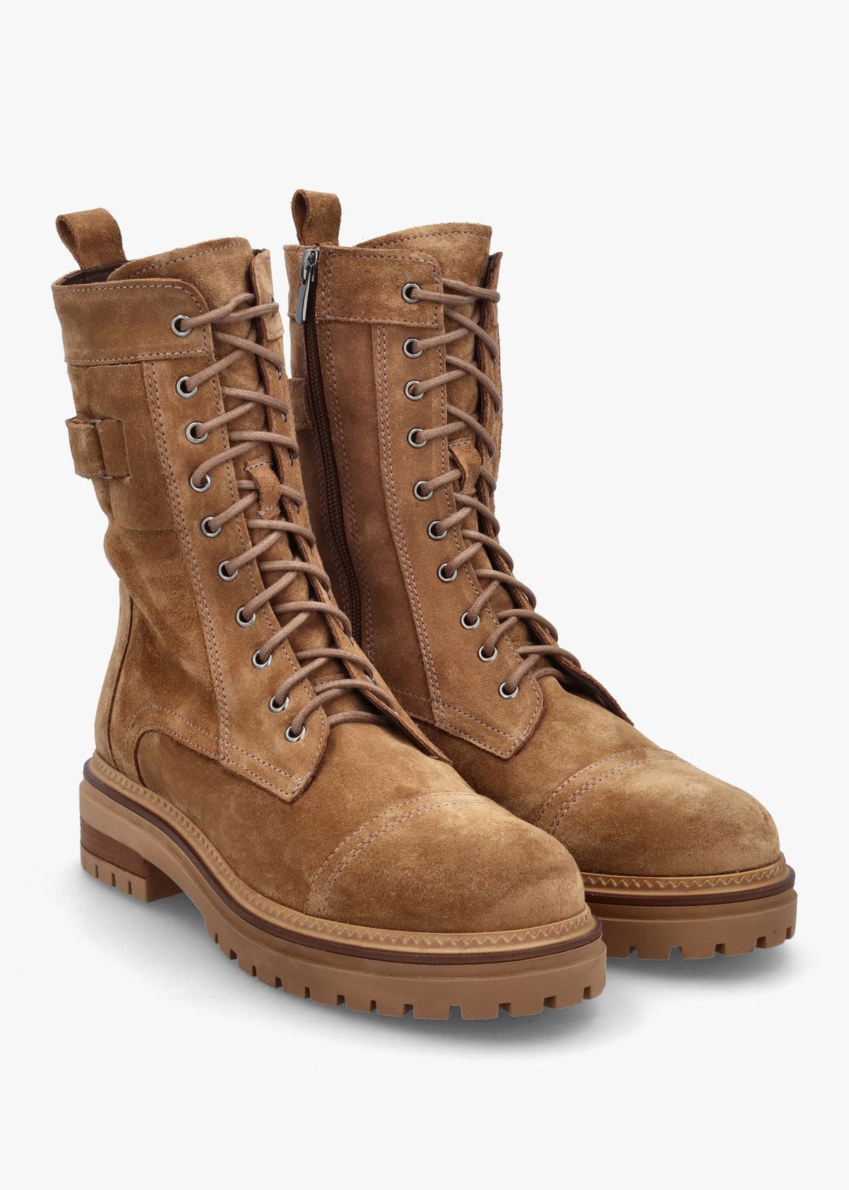 Idris Tan Suede Ankle Strap Biker Boots