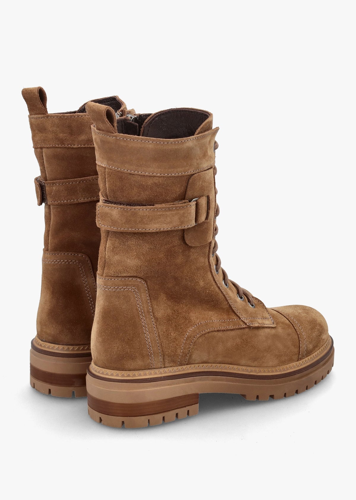 Idris Tan Suede Ankle Strap Biker Boots
