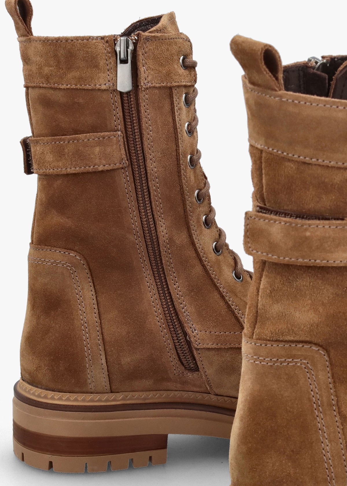 Idris Tan Suede Ankle Strap Biker Boots