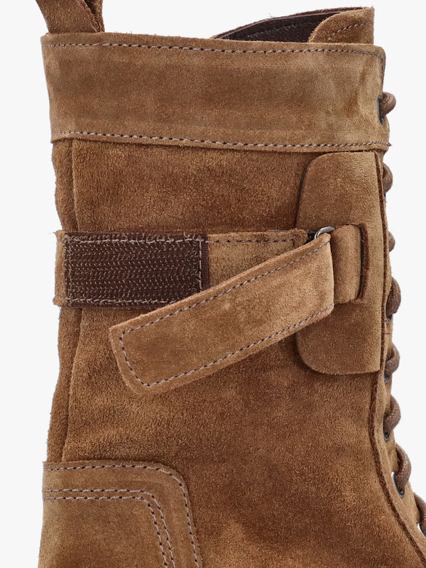 Idris Tan Suede Ankle Strap Biker Boots