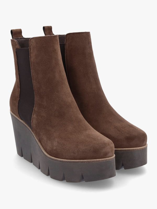 Alpaca Brown Suede Wedge Ankle Boots