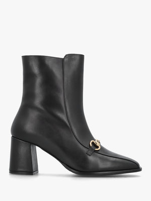 Prim Black Leather Snaffle Block Heel Ankle Boots