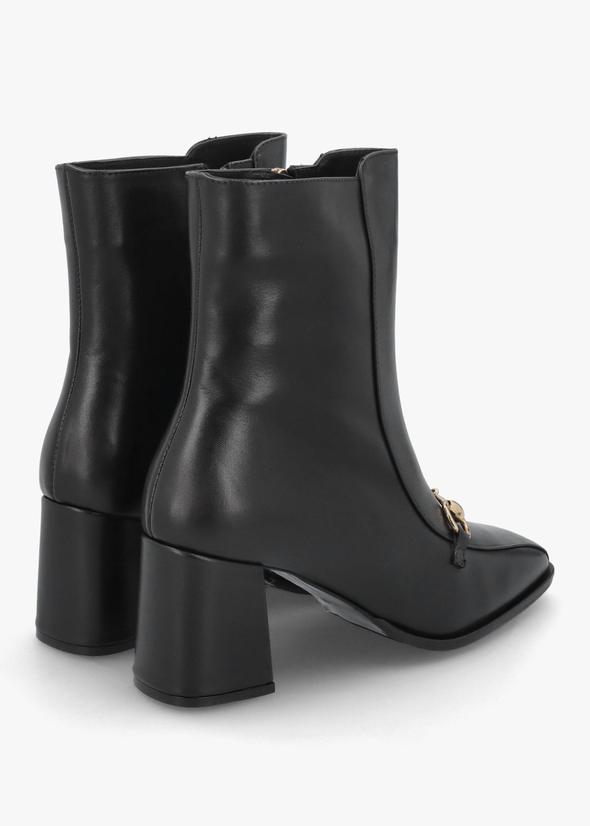 Prim Black Leather Snaffle Block Heel Ankle Boots