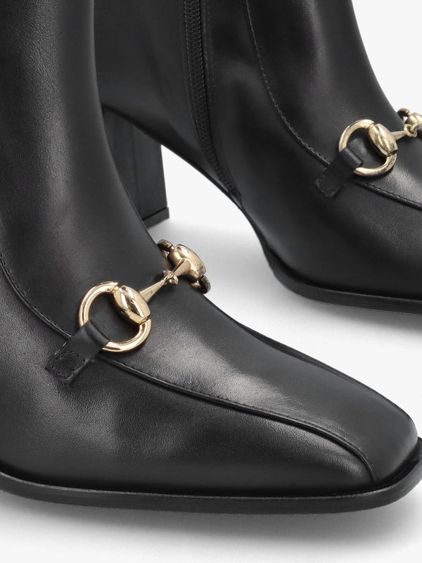 Prim Black Leather Snaffle Block Heel Ankle Boots