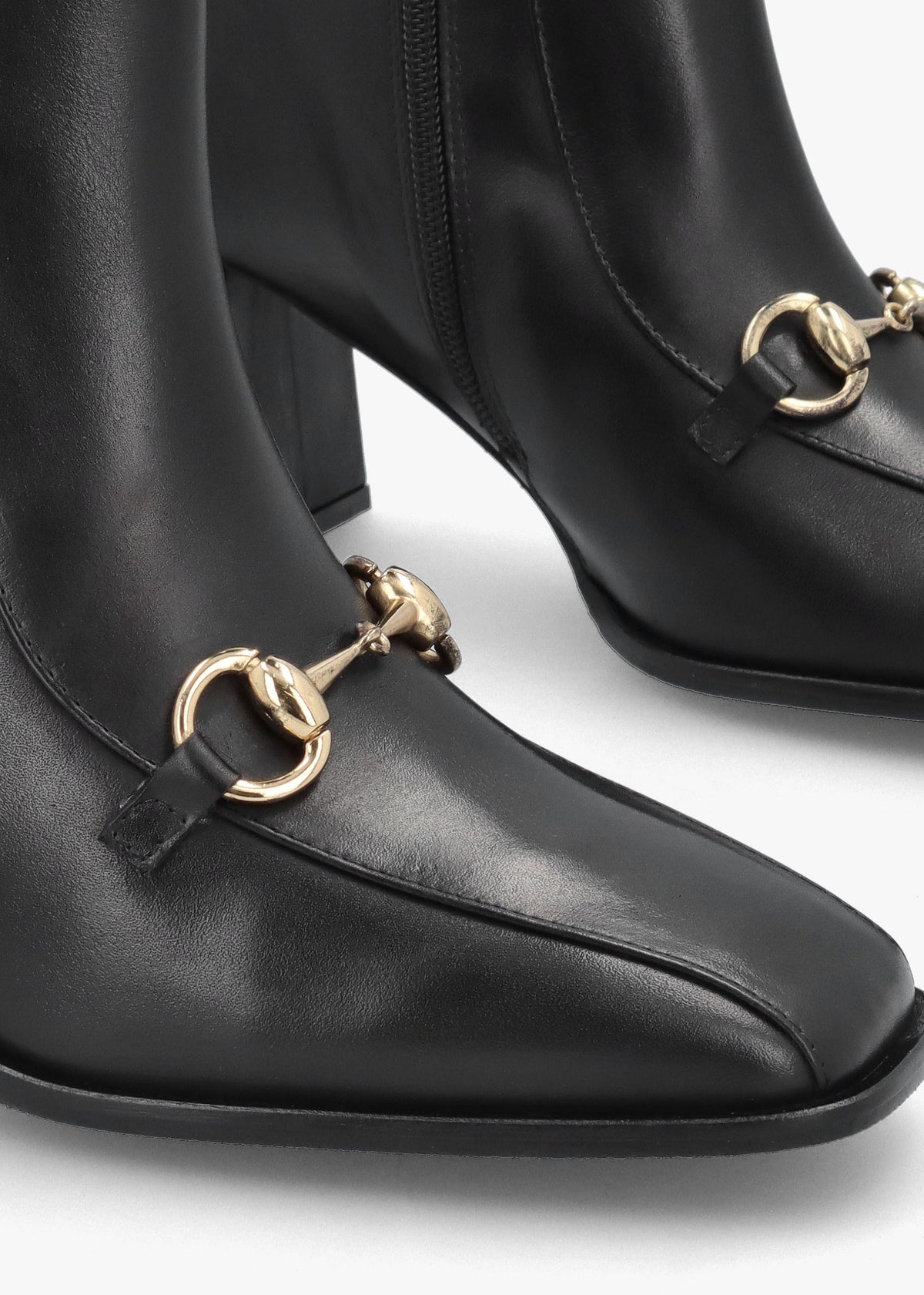 Prim Black Leather Snaffle Block Heel Ankle Boots