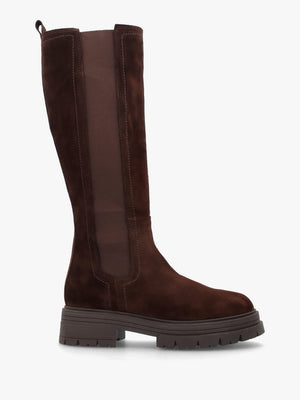 Issa Brown Suede Knee High Chelsea Boots