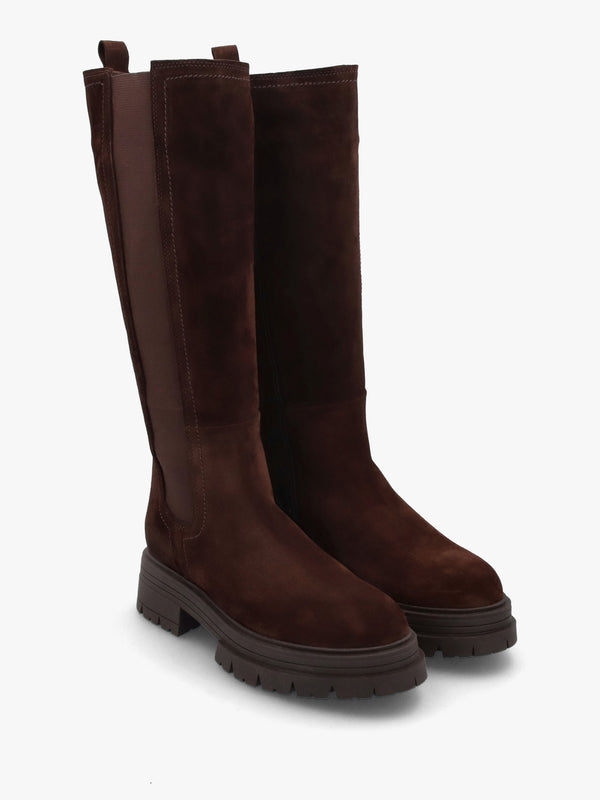 Issa Brown Suede Knee High Chelsea Boots