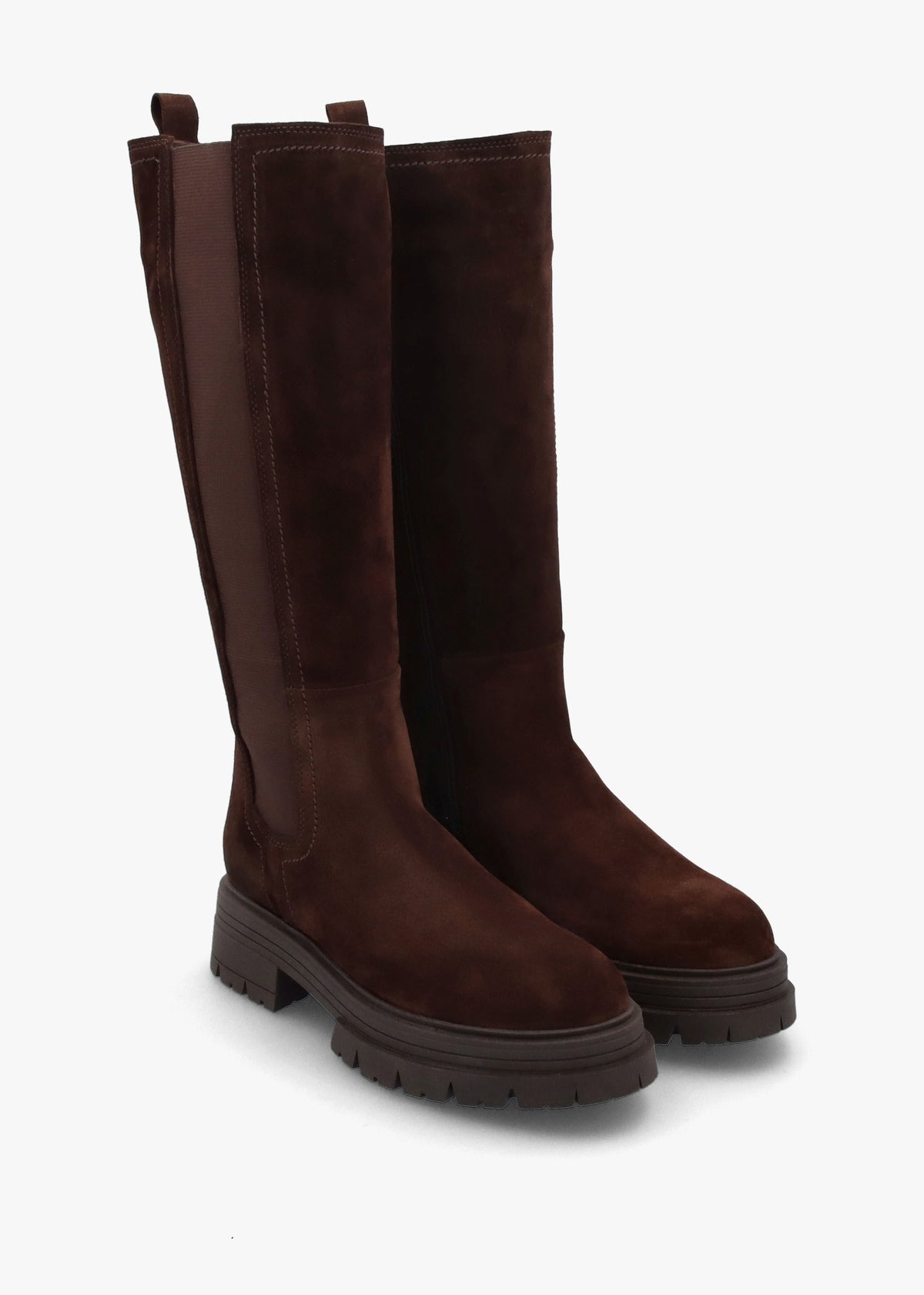 Issa Brown Suede Knee High Chelsea Boots