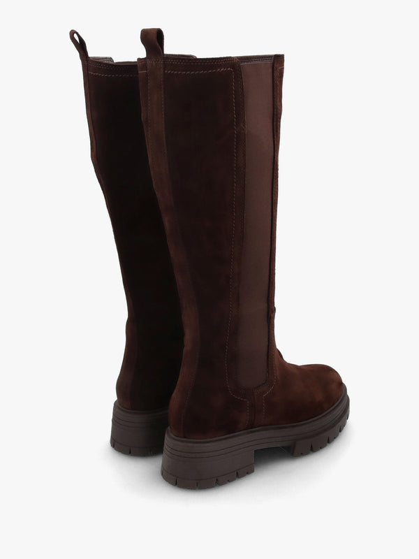 Issa Brown Suede Knee High Chelsea Boots
