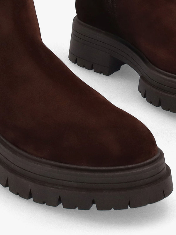 Issa Brown Suede Knee High Chelsea Boots