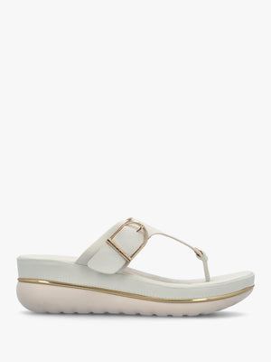 Jesse Off White Leather Toe Post Wedge Sandals