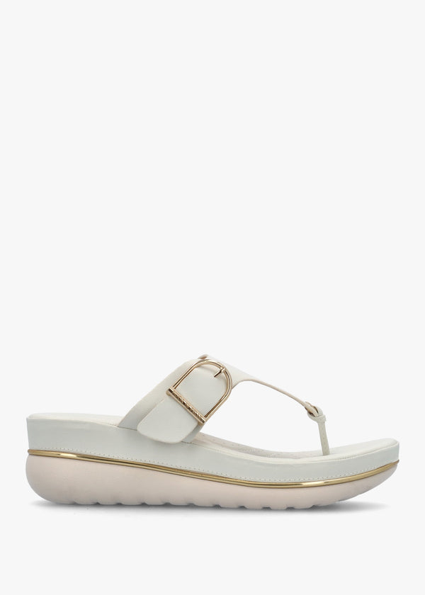 Jesse Off White Leather Toe Post Wedge Sandals