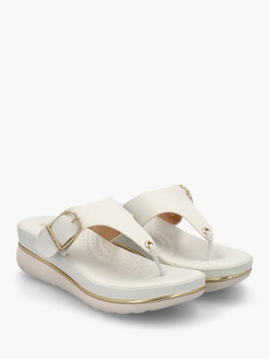 Jesse Off White Leather Toe Post Wedge Sandals