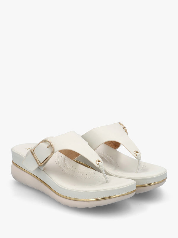 Jesse Off White Leather Toe Post Wedge Sandals