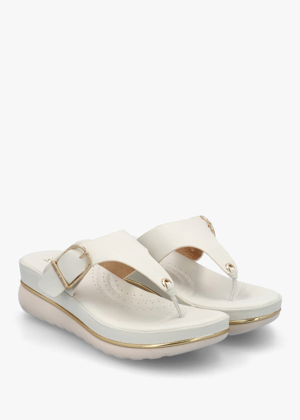 Jesse Off White Leather Toe Post Wedge Sandals
