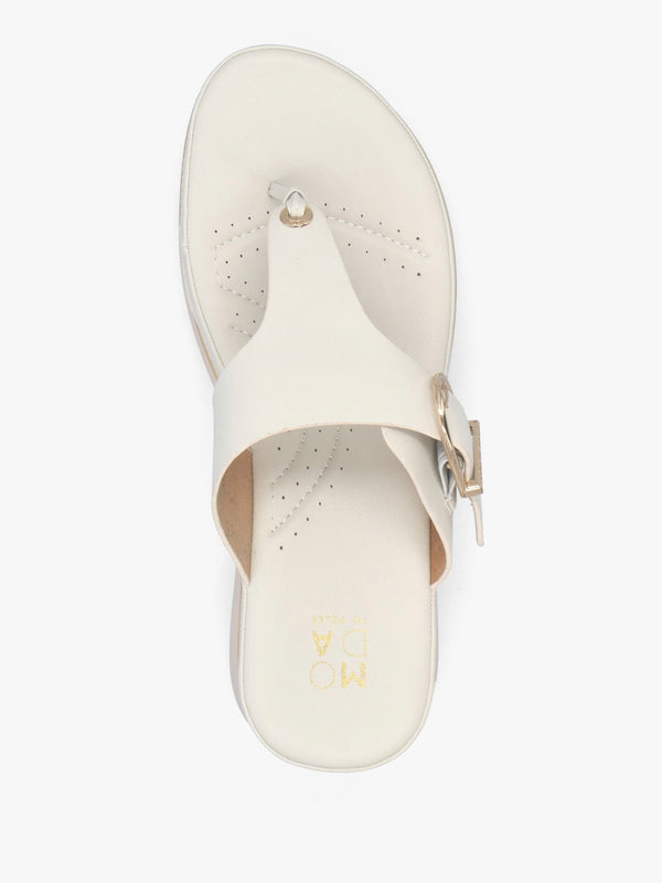 Jesse Off White Leather Toe Post Wedge Sandals