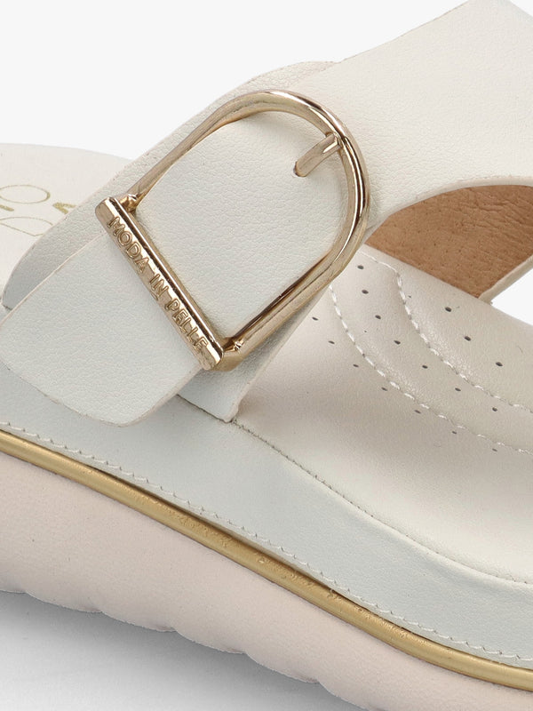 Jesse Off White Leather Toe Post Wedge Sandals