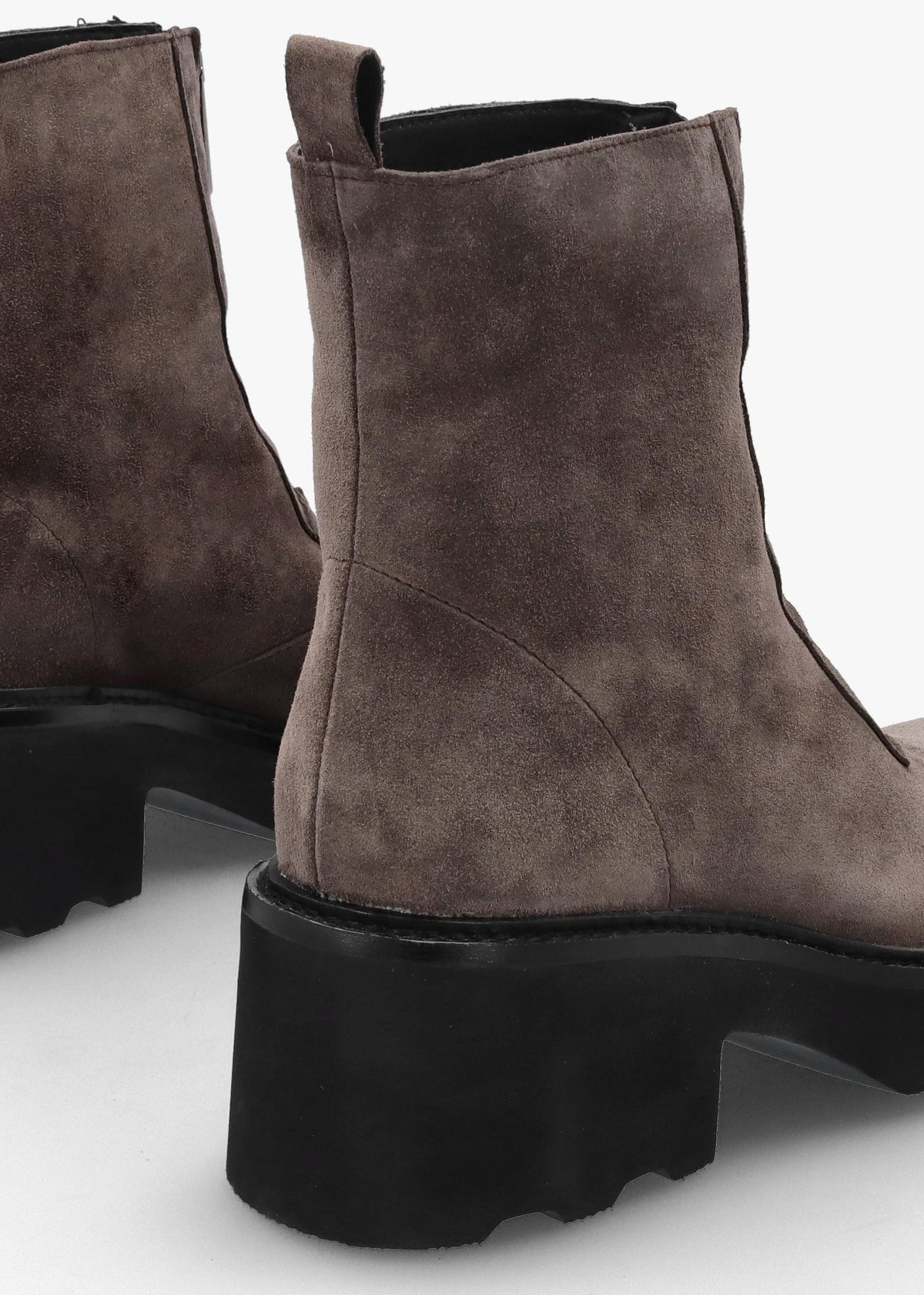 Azzie Grey Suede Front Zip Block Heel Ankle Boots