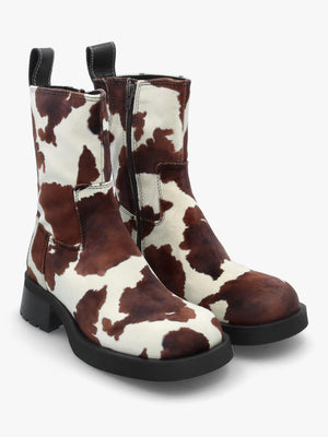 Yolanda Cow Block Heel Ankle Boots