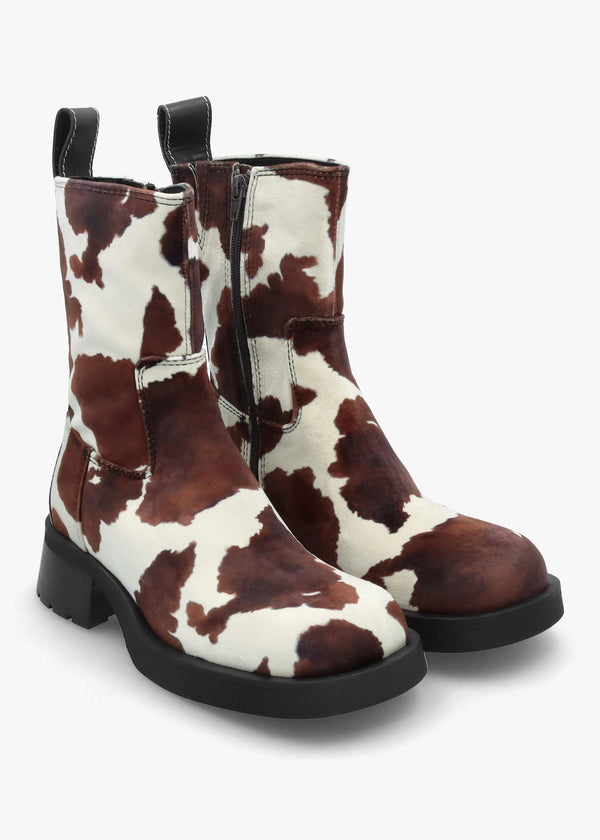 Yolanda Cow Block Heel Ankle Boots