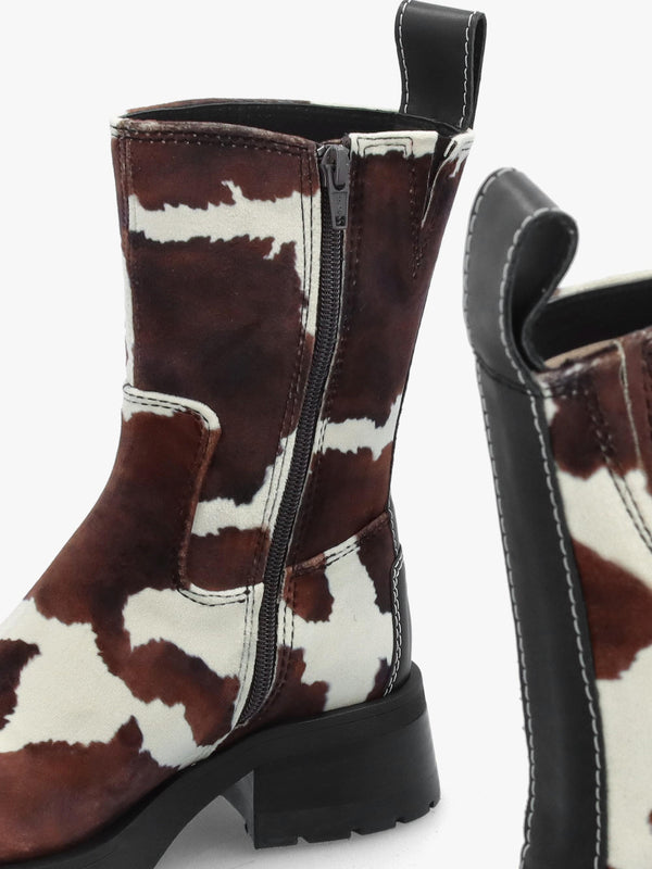 Yolanda Cow Block Heel Ankle Boots