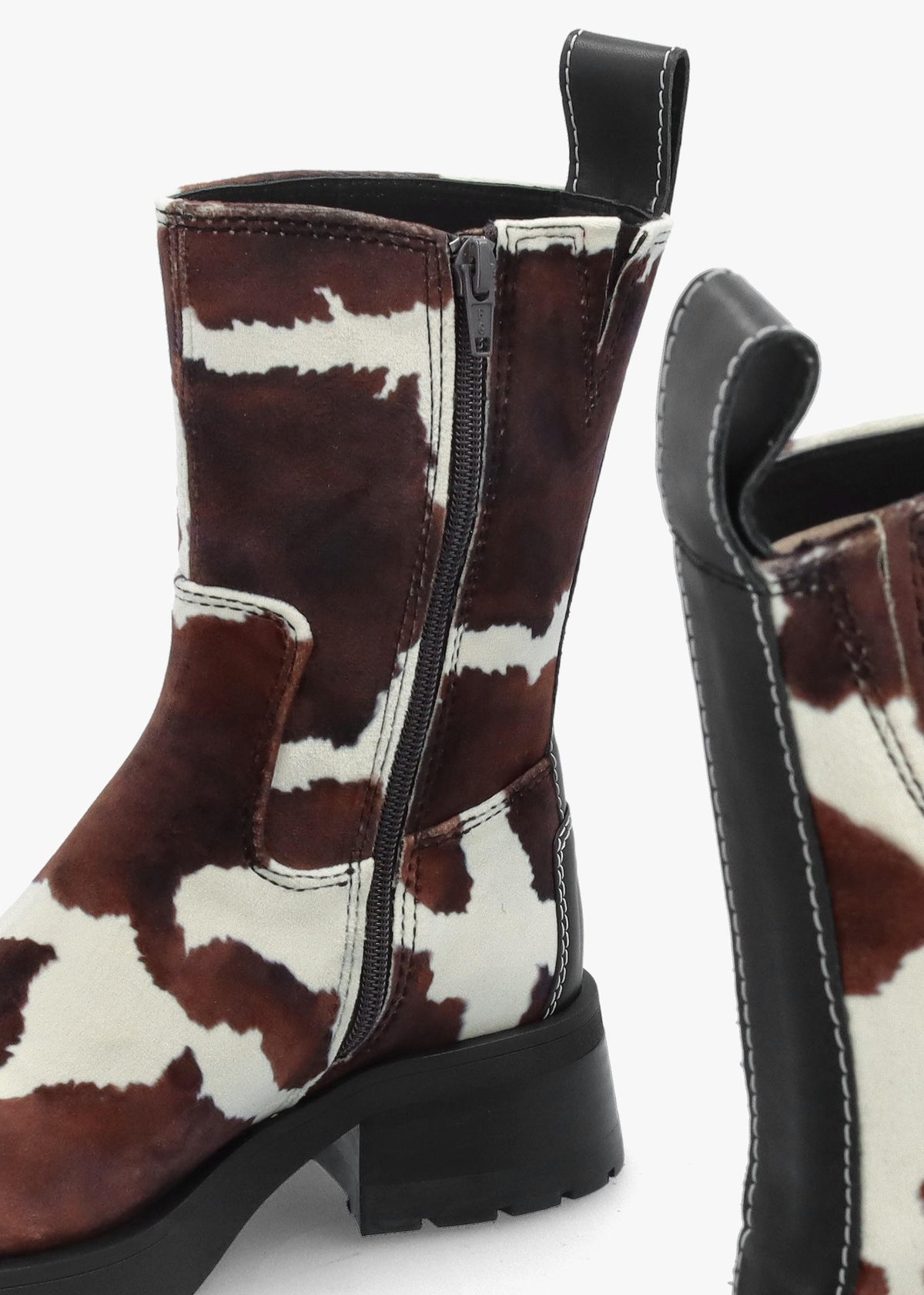 Yolanda Cow Block Heel Ankle Boots