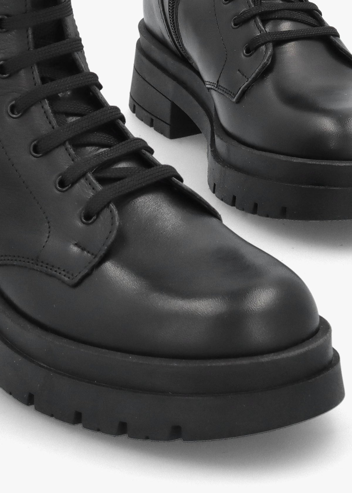 Black Leather High Shaft Lace Up Biker Boots